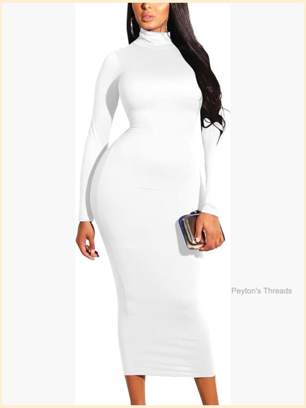 Elegant High Neck Long Sleeve Bodycon Midi Party Dress